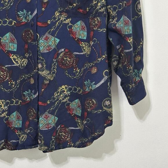 Sorrel Plus Blouse 18 Vintage Button Front Chains Crests Rayon Long Sleeve Top - Picture 2 of 9